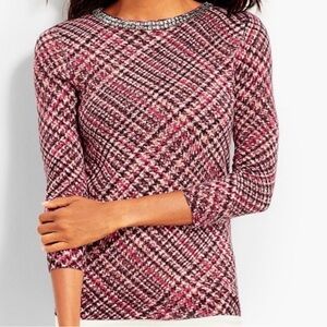 Talbots Pink Houndstooth top with rhinestone details 1X